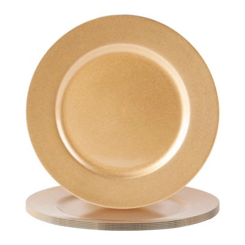 Image of Argon Tableware 6X Metallic Charger Plates - 33Cm - Gold - Reusable Dining Table Setting Plates For Christmas Party Celebrations