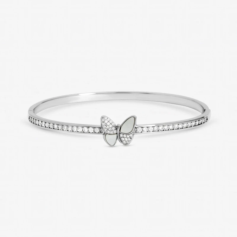 Image of Jon Richard Rhodium Plated Mother of Pearl Butterfly Bangle Bangles One Size Silver 73790711000