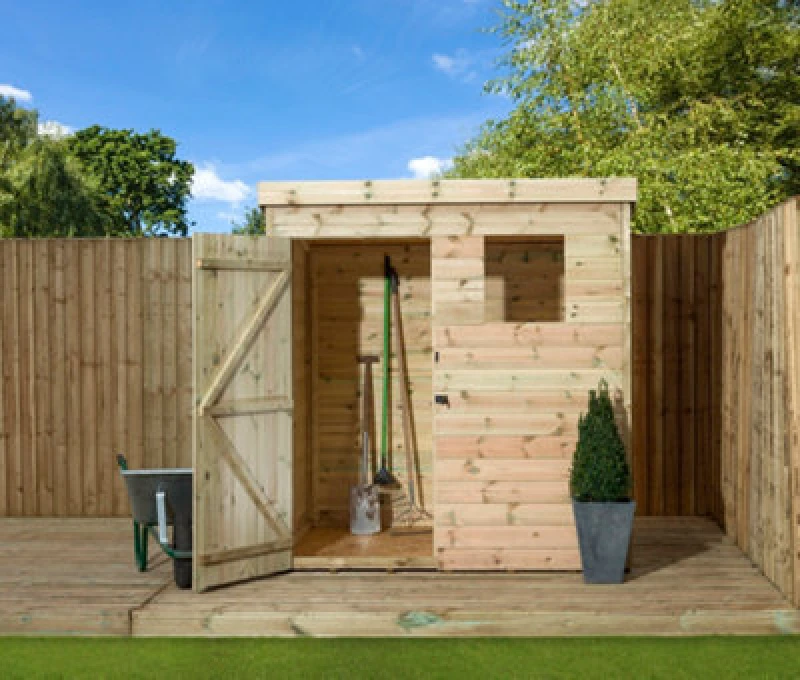 Image of Empire Sheds Empire 1500 Pent 6X5 Pressure Treated Tongue And Groove Wooden Garden Shed Door Left 1 Window (6' X 5' / 6ft X 5ft) (6X5)