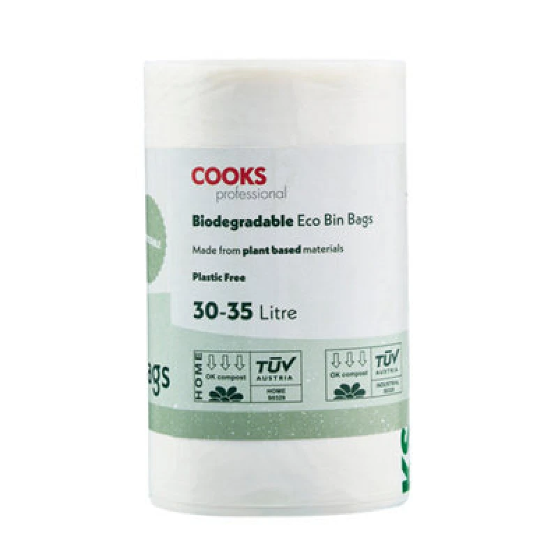Image of Cooks Professional Biodegradable Compostable Bin Bags 30-35L - Eco-Friendly Plant-Based Garbage Or Recycling Liners - 25 Pack