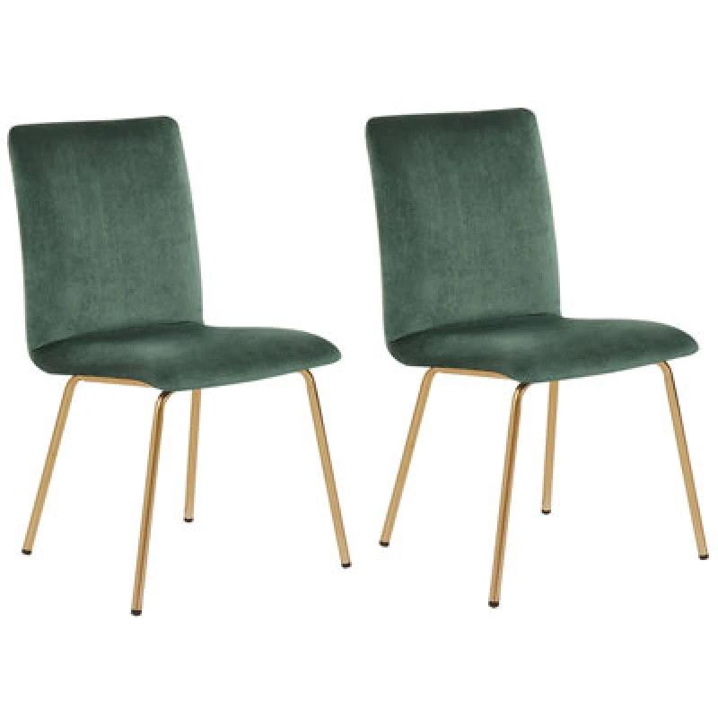 Image of Beliani Set Of 2 Dining Chairs Rubio Velvet Emerald Green