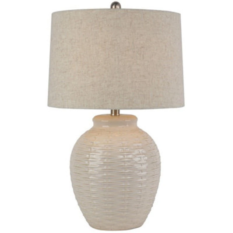 Image of Hill Interiors Basketweave Table Lamp With Linen Shade - Ceramic - L38 X W38 X H63cm - White