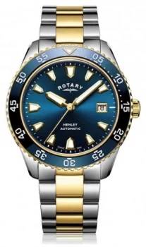 Image of Rotary Mens Henley Automatic Two Tone Bracelet Blue Dial Watch