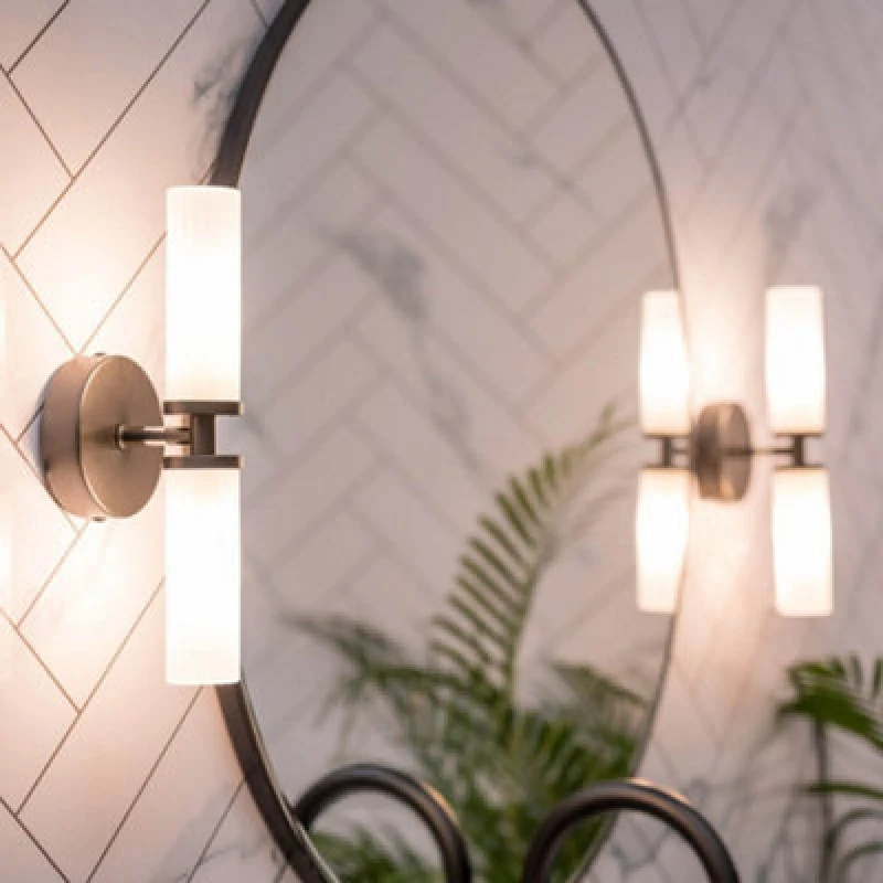 Image of ValueLights ValueLights Canya Up Down 2 Way IP44 Bathroom Frosted Reeded Glass Wall Light with LED Bulbs in Black One Size Unisex 5059406034107