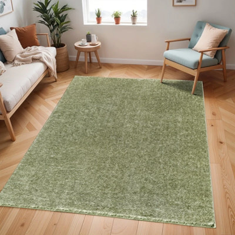 Image of Livabliss Shaggy Solid Color Plush Pile Moss Green Claire Area Rug 120 X 170 Cm - Easy Care, Non Shedding, Ideal For Living Room & Bedroom