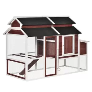 Image of Pawhut 207Cm Wooden Chicken Coop Hen House With Run Nesting Box Removable Tray - Red