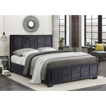 Image of Birlea - Hannover Black Crushed Velvet Fabric Upholstered Bed Frame 4ft6 Double 135 cm
