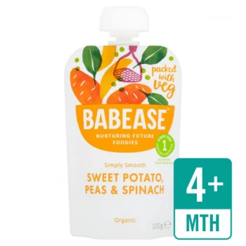Image of Babease Organic Sweet Potato Peas & Spinach 4m+ - 100g x 8