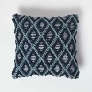 Image of HOMESCAPES Tula Handwoven Textured Navy & Teal Cushion 45 x 45cm - Navy, Teal, Natural