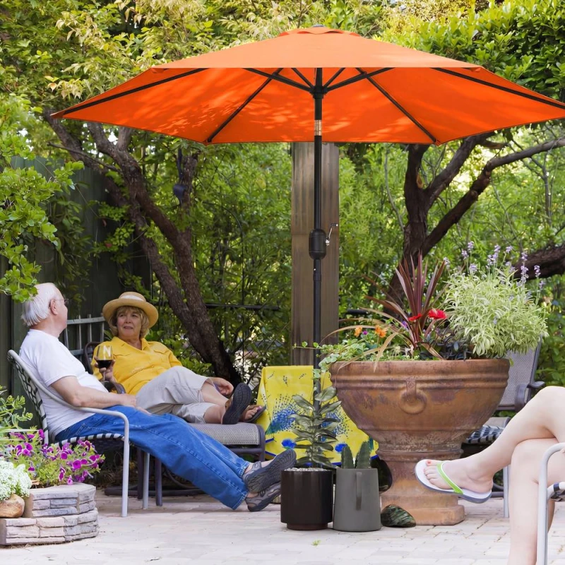 Image of OUTSUNNY 2.6M Garden Parasol Umbrella with Aluminium Pole, Tilt, Crank in Orange Size: 260cm x 100cm Orange Unisex 260cm x 100 cm