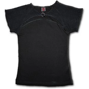 Image of Gothic Rock Mesh Ring Cap Sleeve Womens Medium Short Sleeve Top - Black