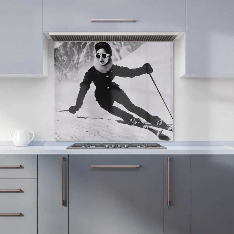 Image of Warren Reed - Designer Glamorous Slopes of the 60s Kitchen Splashback in Black Size: 700mm x 650mm Black Unisex 700mm x 650mm