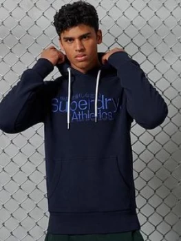 Image of Superdry Core Logo Athletics Hoodie, Navy Size M Men