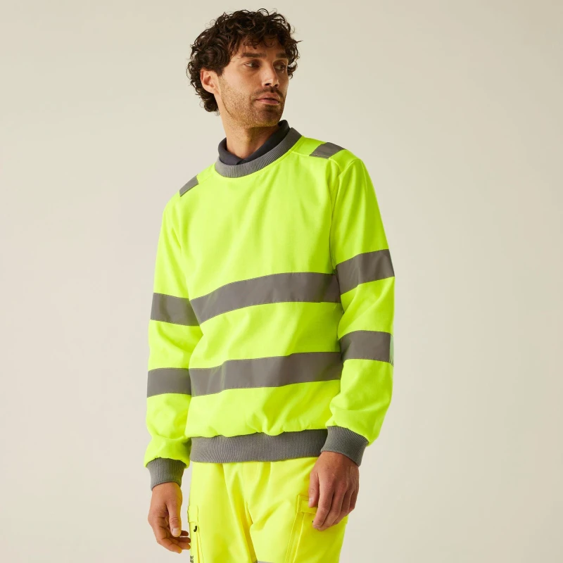 Image of Regatta Mens Hi-Vis Pro Contract Crew Neck Sweatshirt Yellow male S