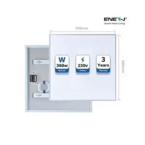 Image of ENER-J Infrared Heating Panel White Body 360W 595 x 595 x 22 UK mains plug