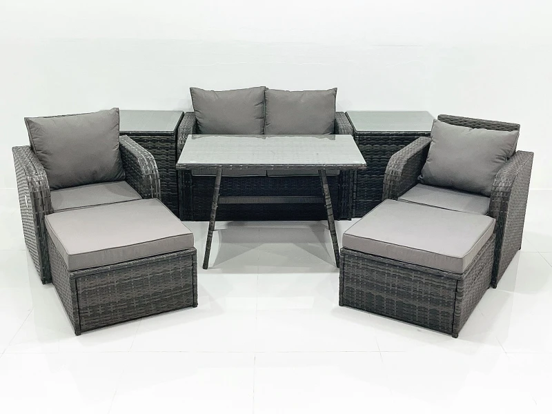 Image of Fimous Outdoor Garden Furniture Set with Reclining Chair 2 Big Footstool 2 Side Tables Dark Grey