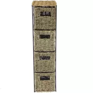 Image of JVL 4 Drawer Seagrass Storage Tower Unit with Black Metal Frame