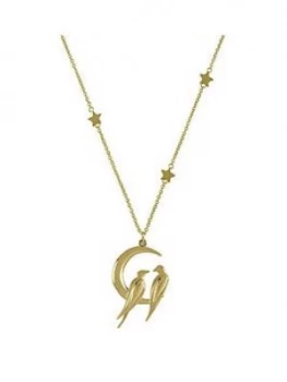 Image of Sara Miller 18Ct Gold Plated Crescent Moon Love Birds Necklace
