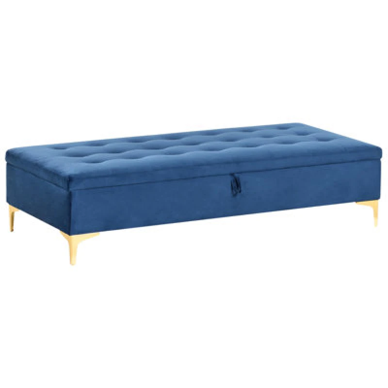 Image of Beliani Storage Ottoman Aberdeen Velvet Navy Blue