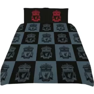 Image of Liverpool FC Checkerboard Duvet Cover Set (Double) (Black/Grey/Red)