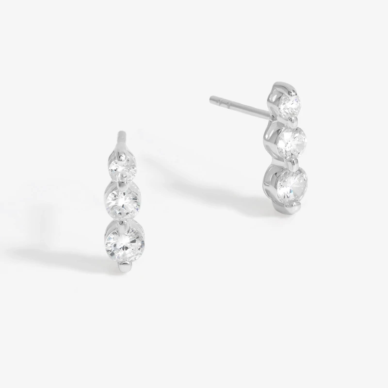 Image of Simply Silver Sterling Silver 925 Cubic Zirconia Graduated Linear Stick Earrings Silver