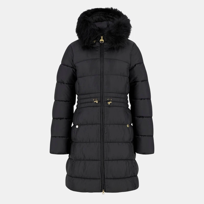 Image of Barbour International Womens Anastasia Detachable Hood Slim Fit Medium Puffer Jacket Black female 14 (L)