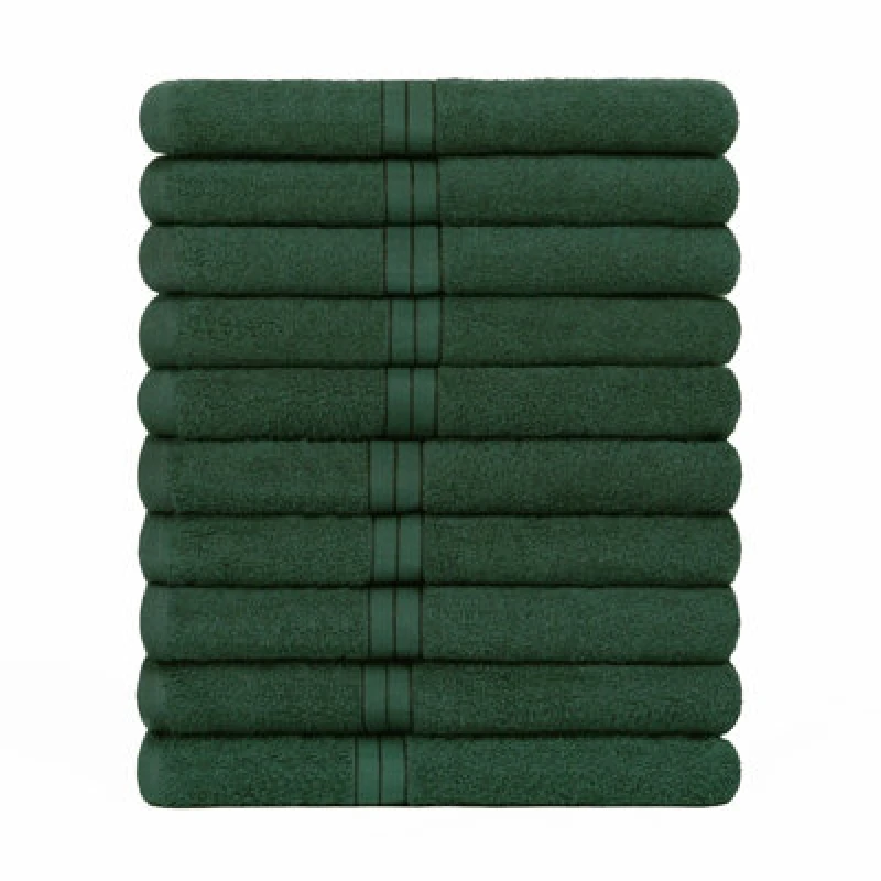 Image of OHS OHS 10 Pack of 100% Cotton Bathroom Hand Towel in Dark Green Dark Green Hand Towel Unisex 5027434162017