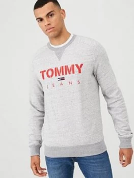 Image of Tommy Jeans Crew Neck Sweatshirt - Grey Melange, Light Grey Heather, Size L, Men