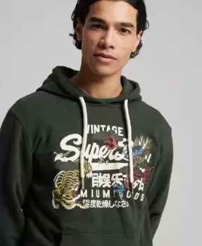 Image of Superdry Mens Vintage Logo Narrative Hoodie Green / Surplus Goods Olive - Size: Xxl