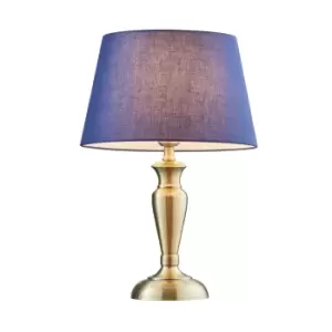 Image of Table Lamp Antique Brass Plate & Navy Cotton 60W E27 Base & Shade e10349