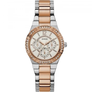Image of GUESS Ladies rose gold & silver watch with crystal