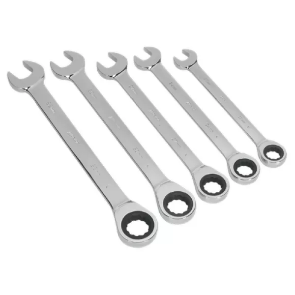 Image of Genuine SEALEY S0985 Combination Ratchet Spanner Set 5pc Metric