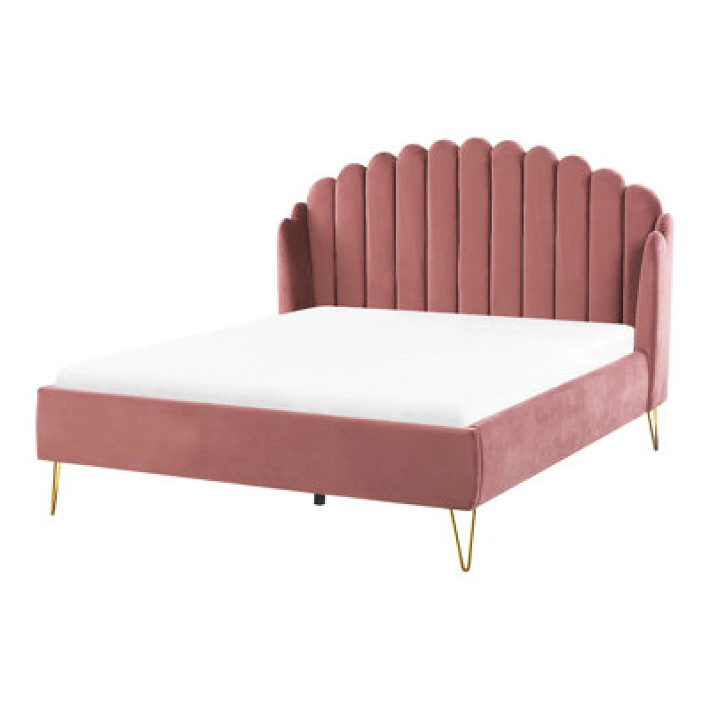 Image of Beliani Bed Velvet Ambillou 140 X 200 Cm (Eu Double) Pink