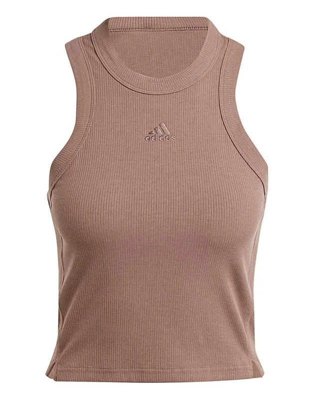 Image of Adidas adidas Lounge Ribbed Crop Tank Top Brown Female 1X 20/22 DI41404