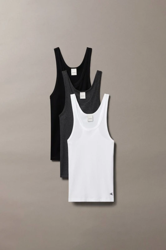 Image of Calvin Klein Womens Cotton Tank Vest Blck/Wiht/Charc female 12 (M)