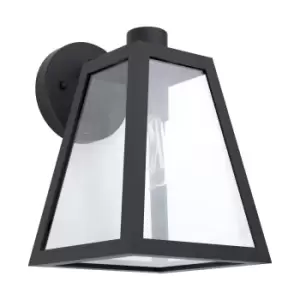 Image of IP44 Outdoor Wall Light Black Trapeze Lantern 1 x 60W E27 Bulb Porch Lamp