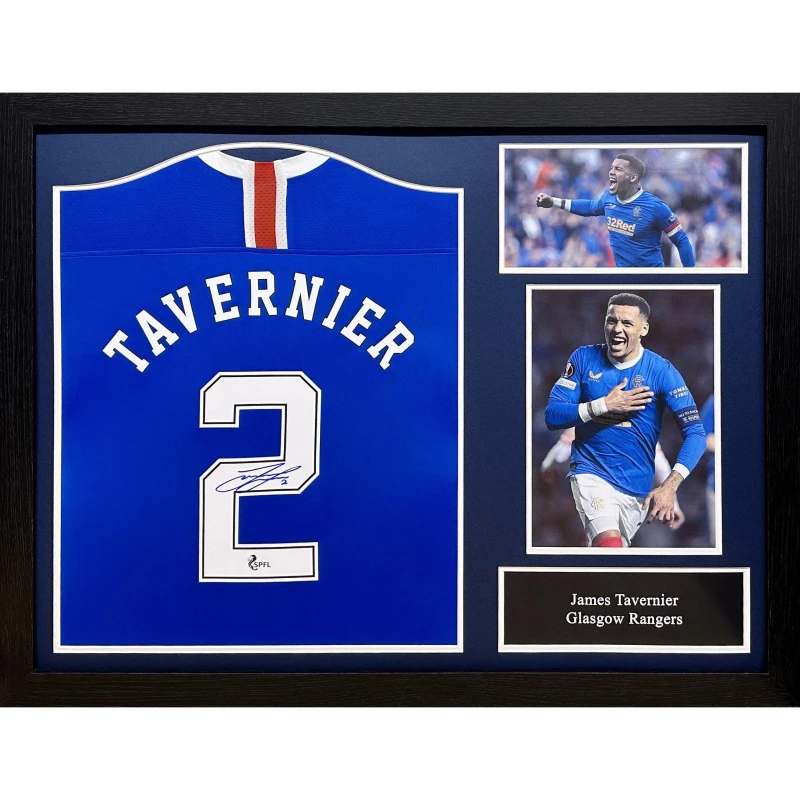 Image of AllStarSignings Ltd James Tavernier signed & framed Glasgow Rangers sh Blue unisex One Size