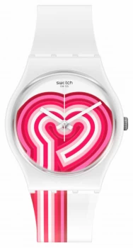 Image of Swatch BEATPink Valentines Day White Silicone Strap Watch