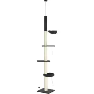 Image of Pawhut - Floor-To-Ceiling Cat Tree, Height Adjustable, Black - Black