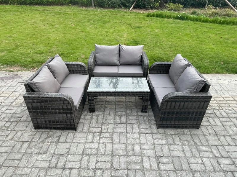 Image of Fimous Rattan Garden Furniture Set 6 Seater Indoor Outdoor Patio Sofa Set with Coffee Table Loveseat Sofa Dark Grey Mixed Dark Grey