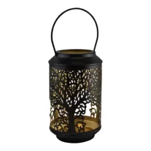 Image of Small Tree Of Life Cutout Design Black Candle Lantern