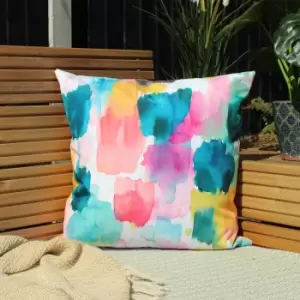 Image of Watercolours Ochre Outdoor Cushion Yellow