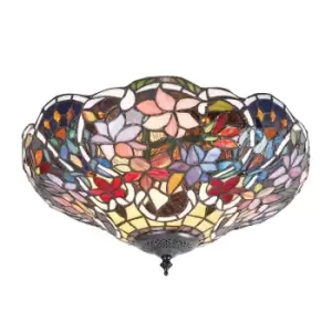 Image of Sullivan 2 Light Medium Ceiling Flush Light Tiffany Style Glass, E27