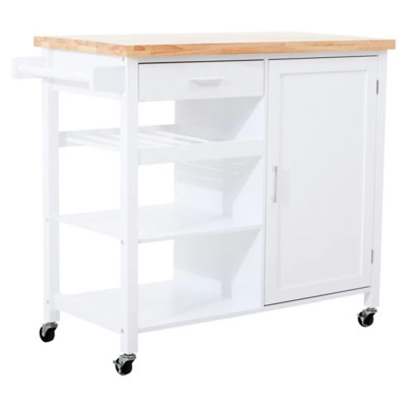 Image of Premier Housewares Interiors By Premier Contemporary White Kitchen Trolley, Sturdy Kitchen Trolley For Entertaining Guests, Versatile Storge Trolley