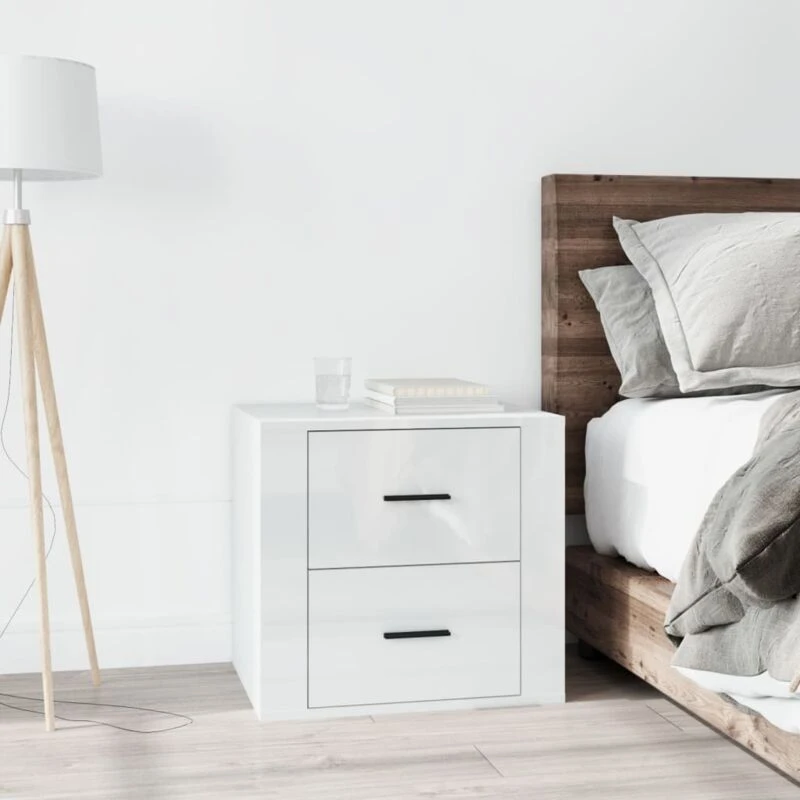 Image of Vidaxl Bedside Cabinet High Gloss White 50X39X47 Cm, White 816706