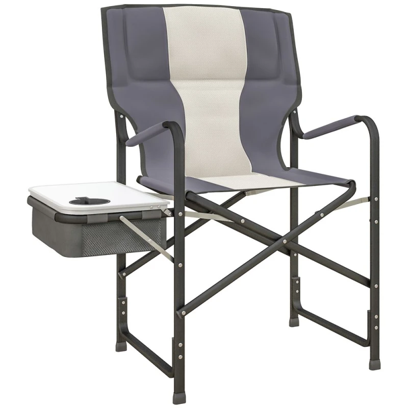 Image of Outsunny Folding Directors Chair Aluminium Camping Chair with Cooler Bag Grey