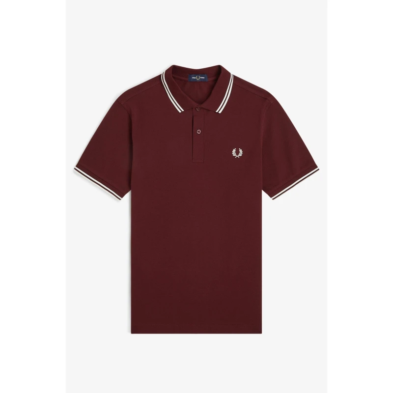 Image of Fred Perry Short Sleeve Twin Tipped Polo Shirt Oxblood/Ecr 597 male M