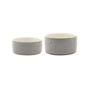 Image of Scruffs Set of 2 Large Grey Food and Drink Dog Bowls Grey