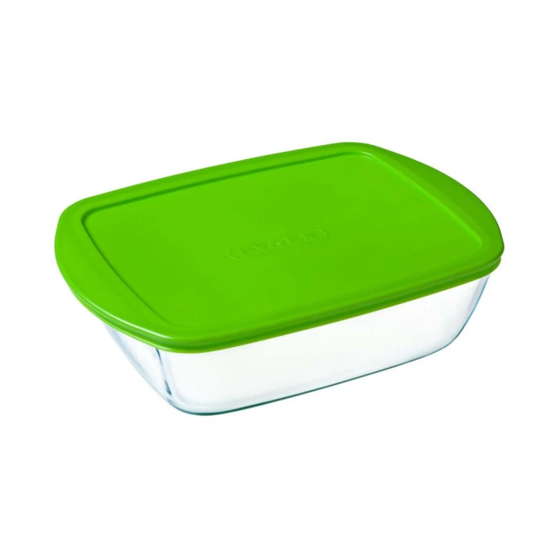 Image of Pyrex Cook & Store Glass Rectangular Dish with Lid 17cm Green