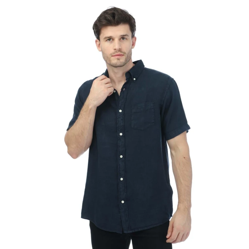 Image of Gant Regular Ut Garment Dyed Linen Shirt - Blue Blue M